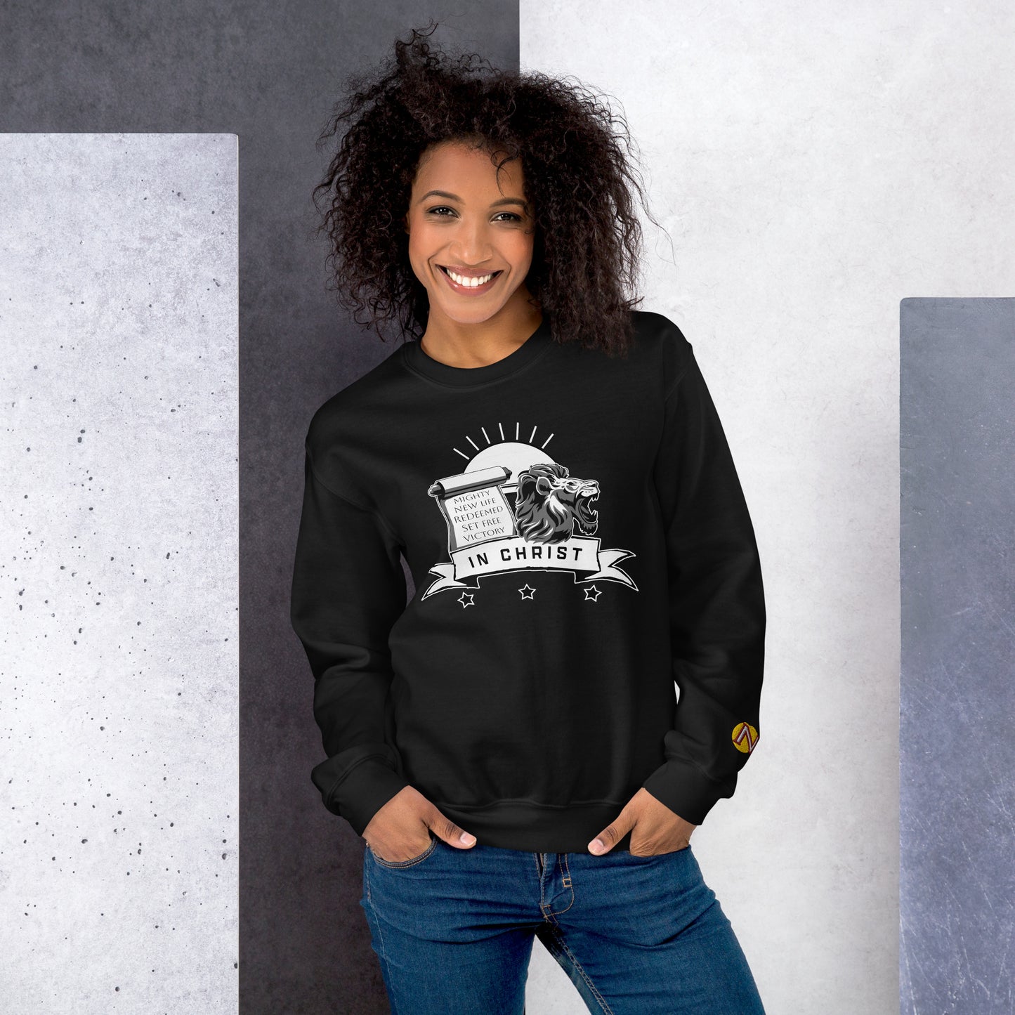 LION, SCROLL, BANNER IN CHRIST — Unisex Sweatshirt