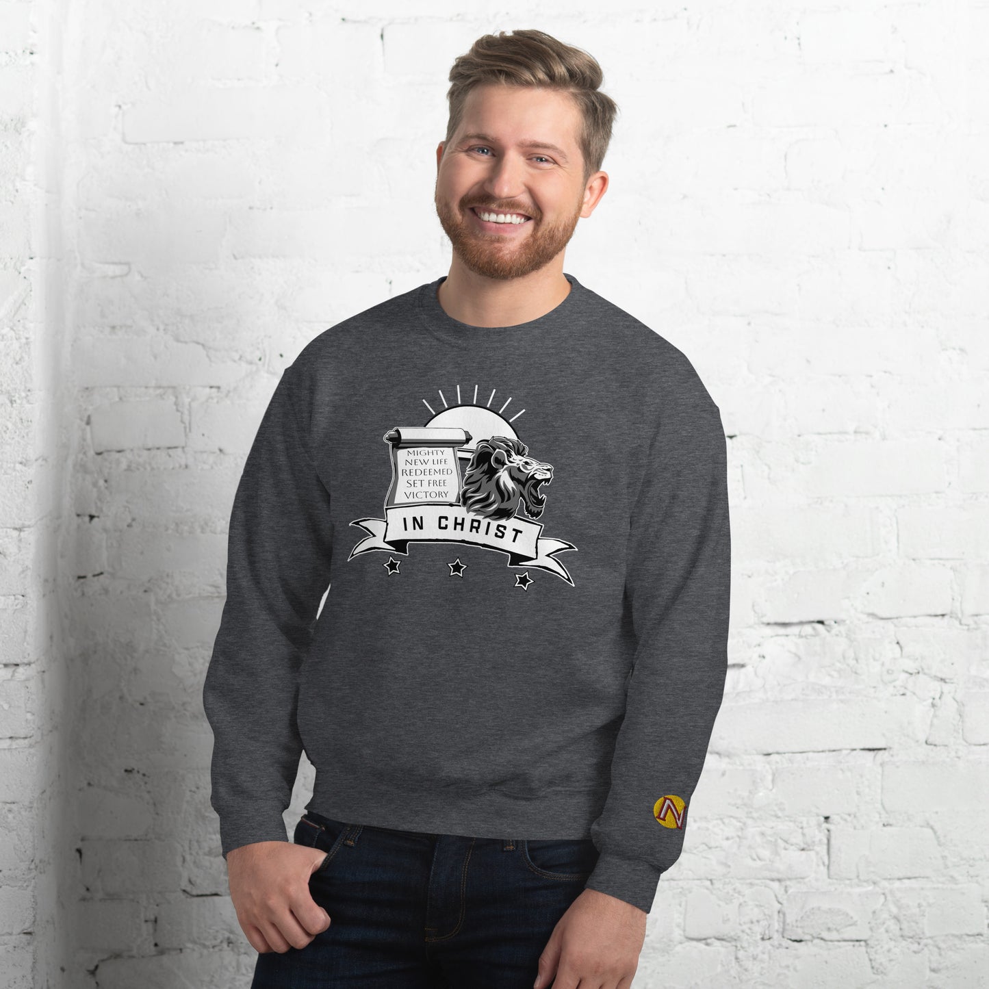 LION, SCROLL, BANNER IN CHRIST — Unisex Sweatshirt