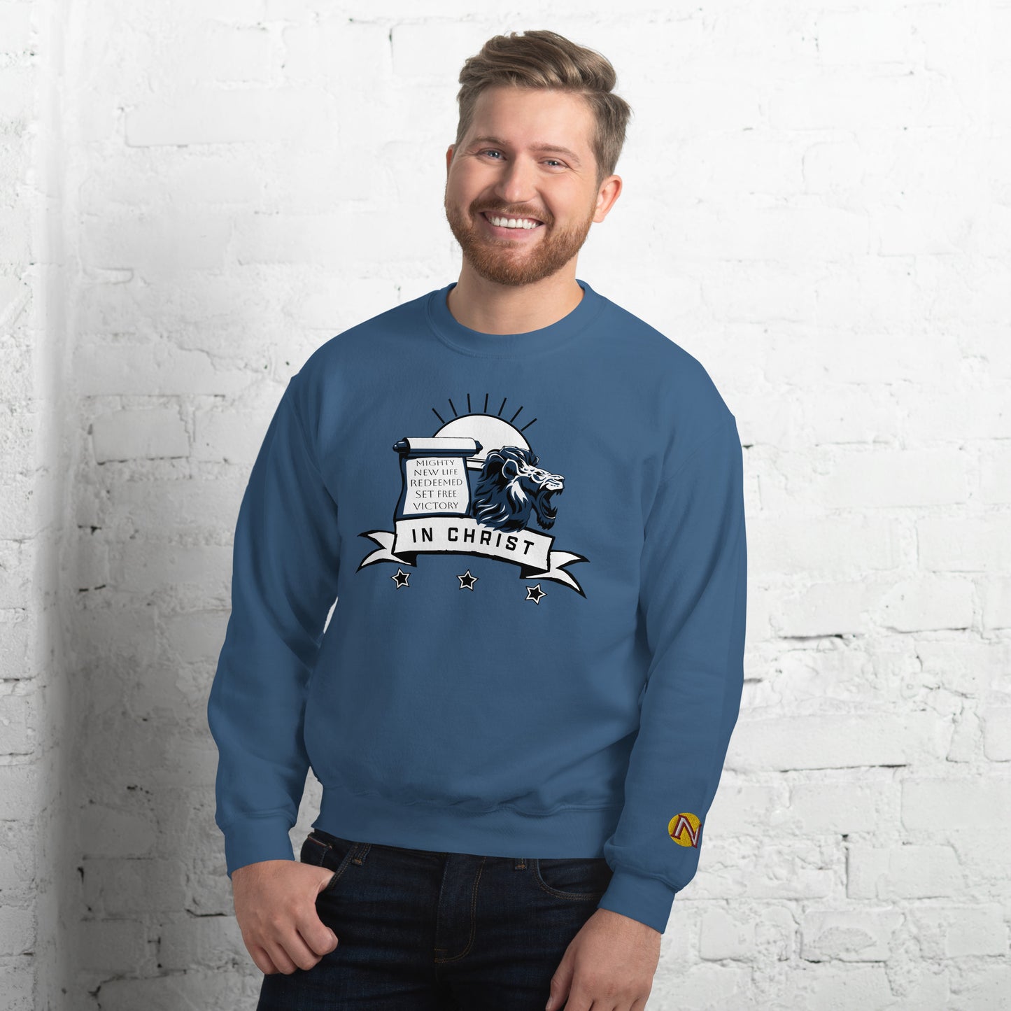 LION, SCROLL, BANNER IN CHRIST — Unisex Sweatshirt