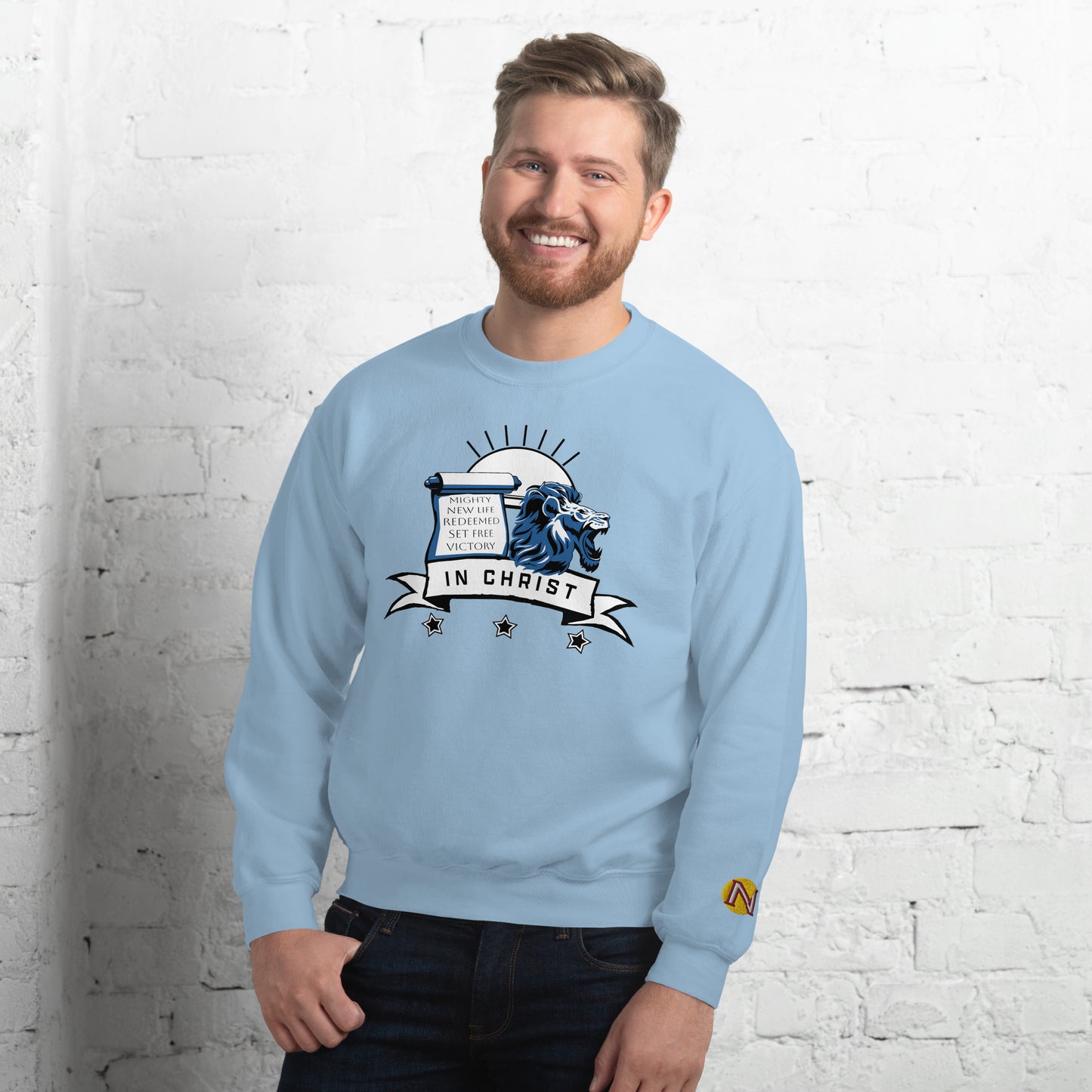 LION, SCROLL, BANNER IN CHRIST — Unisex Sweatshirt