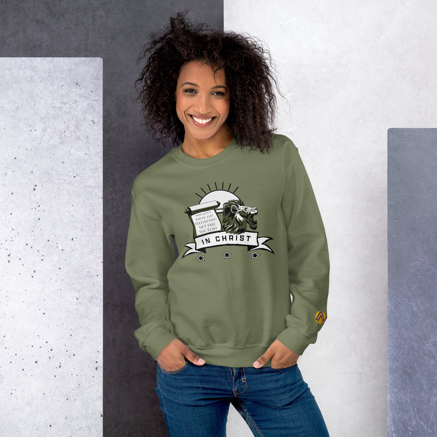 LION, SCROLL, BANNER IN CHRIST — Unisex Sweatshirt