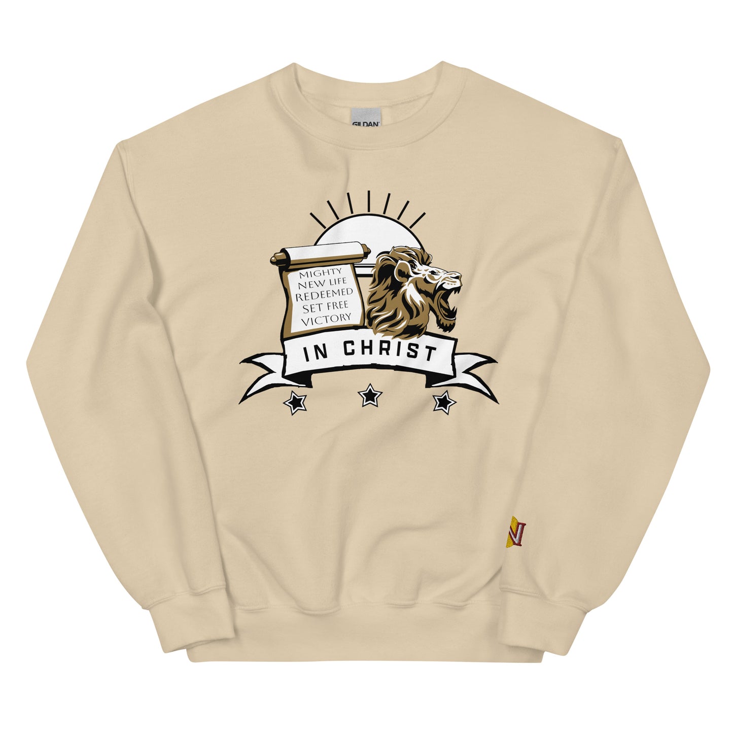 LION, SCROLL, BANNER IN CHRIST — Unisex Sweatshirt