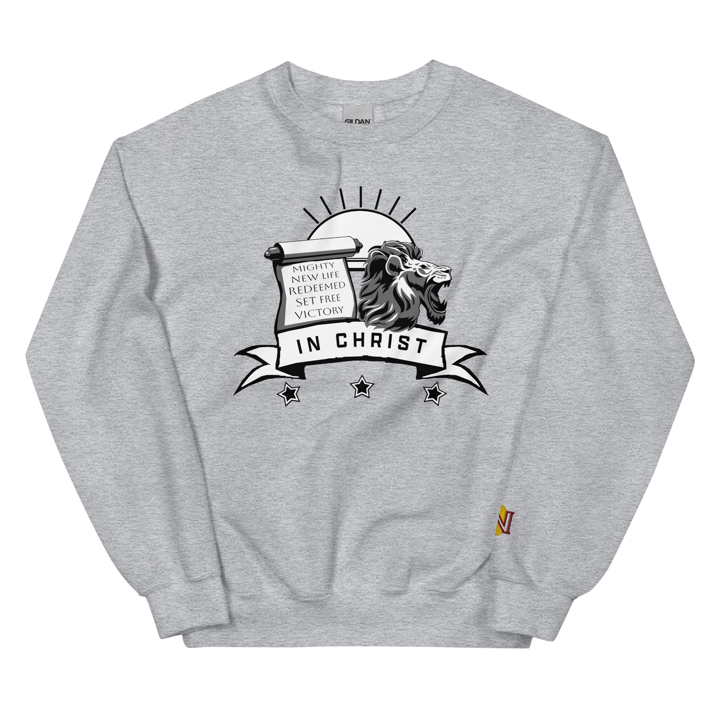LION, SCROLL, BANNER IN CHRIST — Unisex Sweatshirt