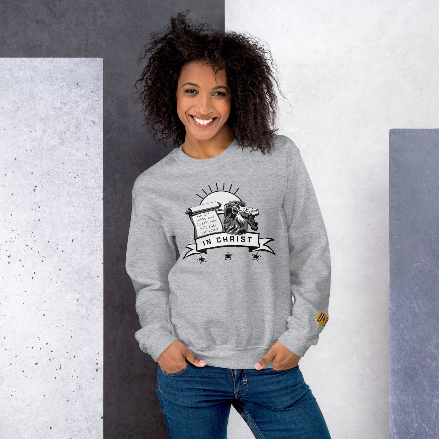 LION, SCROLL, BANNER IN CHRIST — Unisex Sweatshirt