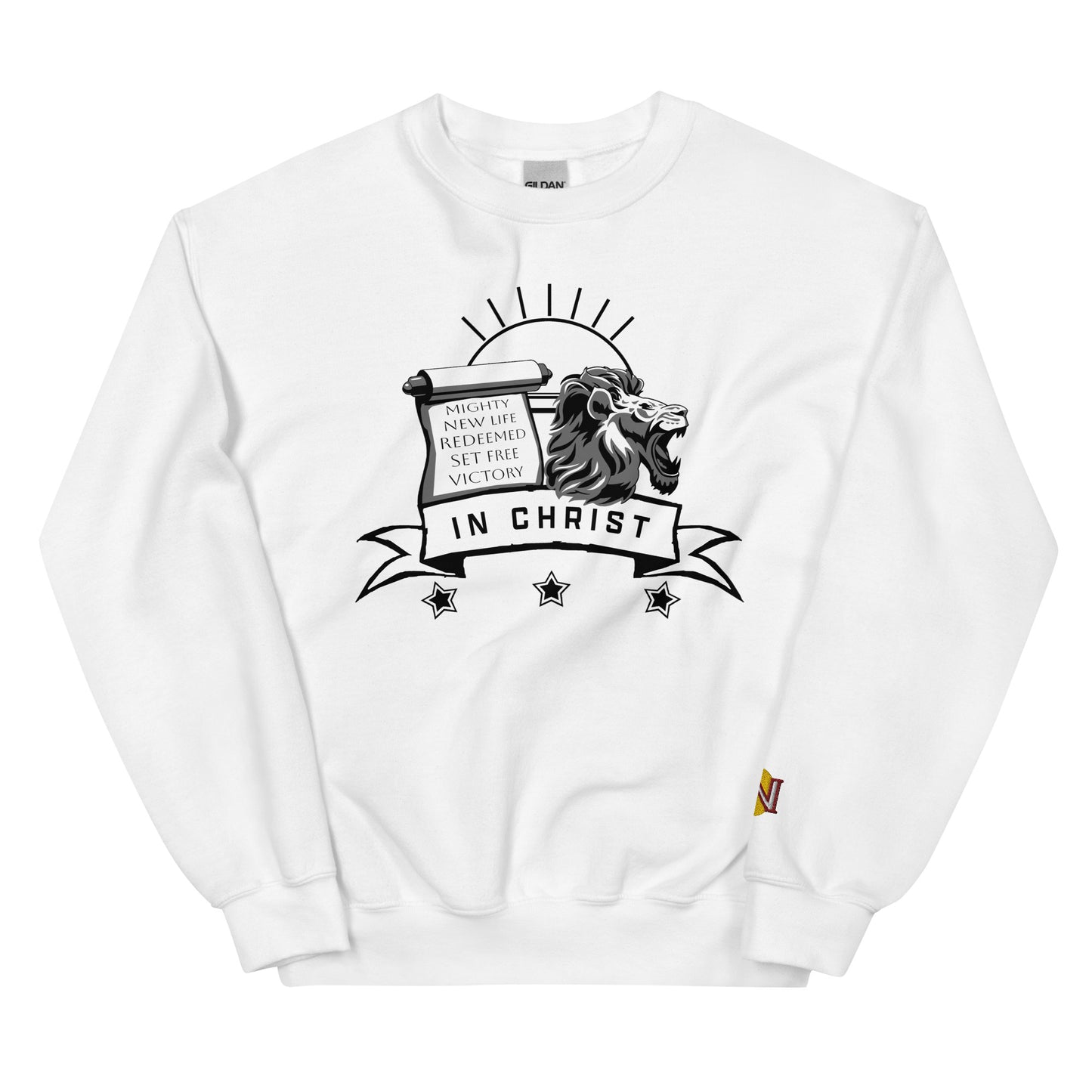 LION, SCROLL, BANNER IN CHRIST — Unisex Sweatshirt