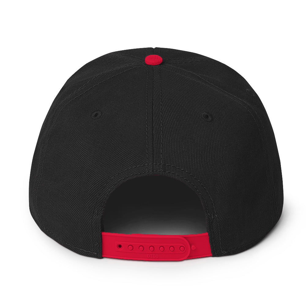 REDEEMED IN CHRIST (red embroidery) — Unisex Snapback Hat